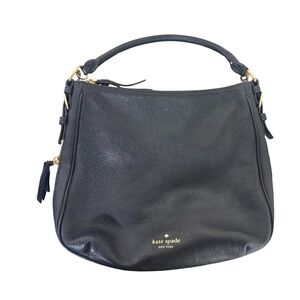 Kate Spade New York Black Leather Hobo Shoulder Bag Gold Hardware Expandable